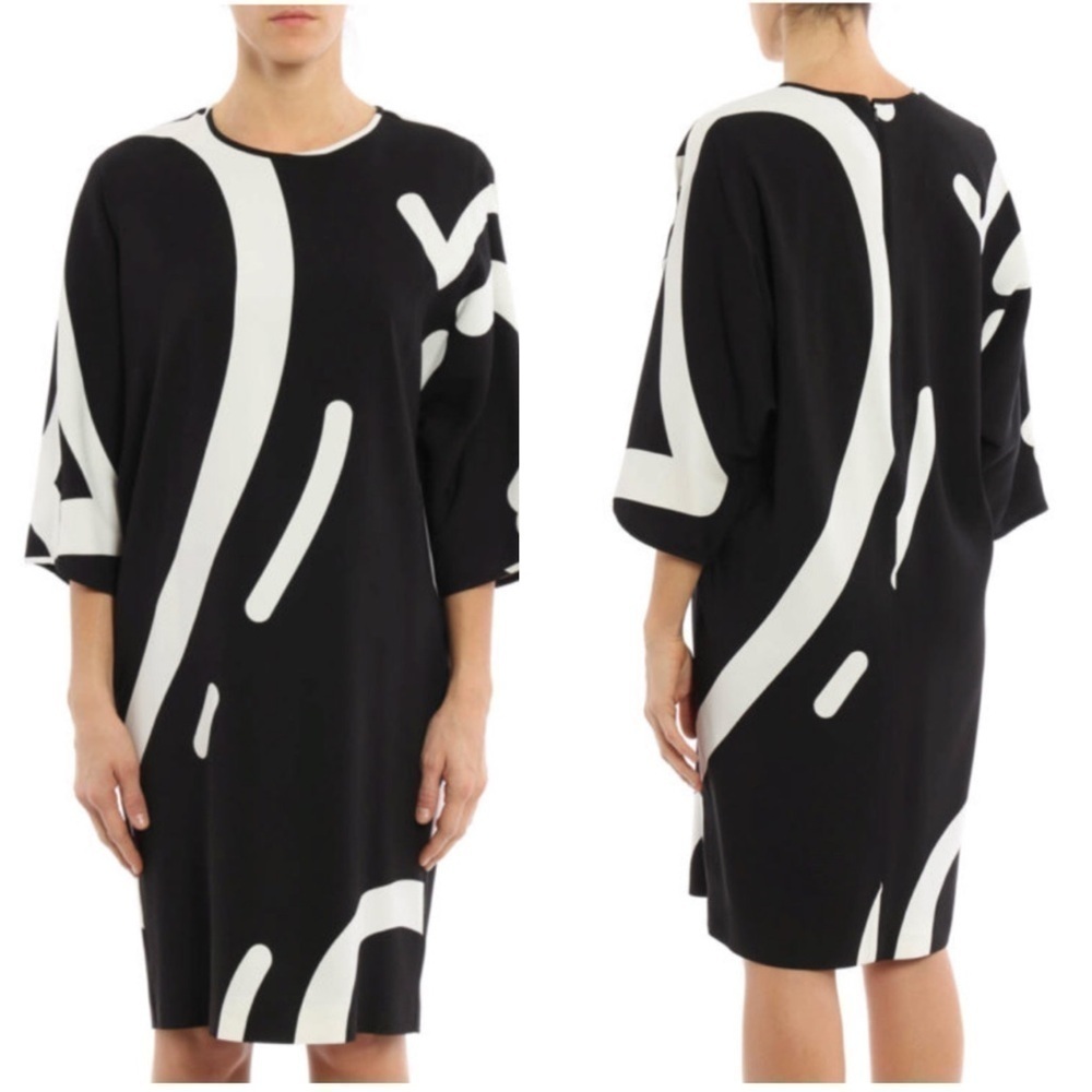 MAX MARA
Rete printed cady dress, Black and White Abstract Print, Size 2